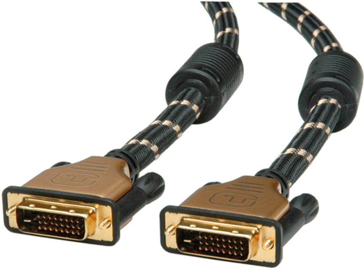 ROLINE 1m GOLD DVI-Kabel, Schwarz/Gold [DVI Stecker -<gt/> DVI Stecker, Dual-Link]